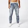 Two tone distressed patchwork jeans for men trendy jeans for summer thin straight leg pants slim fit small leg distressed jeans 1