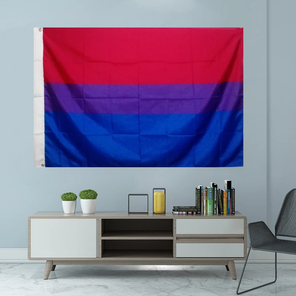 

Bisexual Pride Flag Graphic Custom Printed Hanging Banner Decoration Polyester Party Sport Shaft Cover Grommets 3X5FT 90X150CM