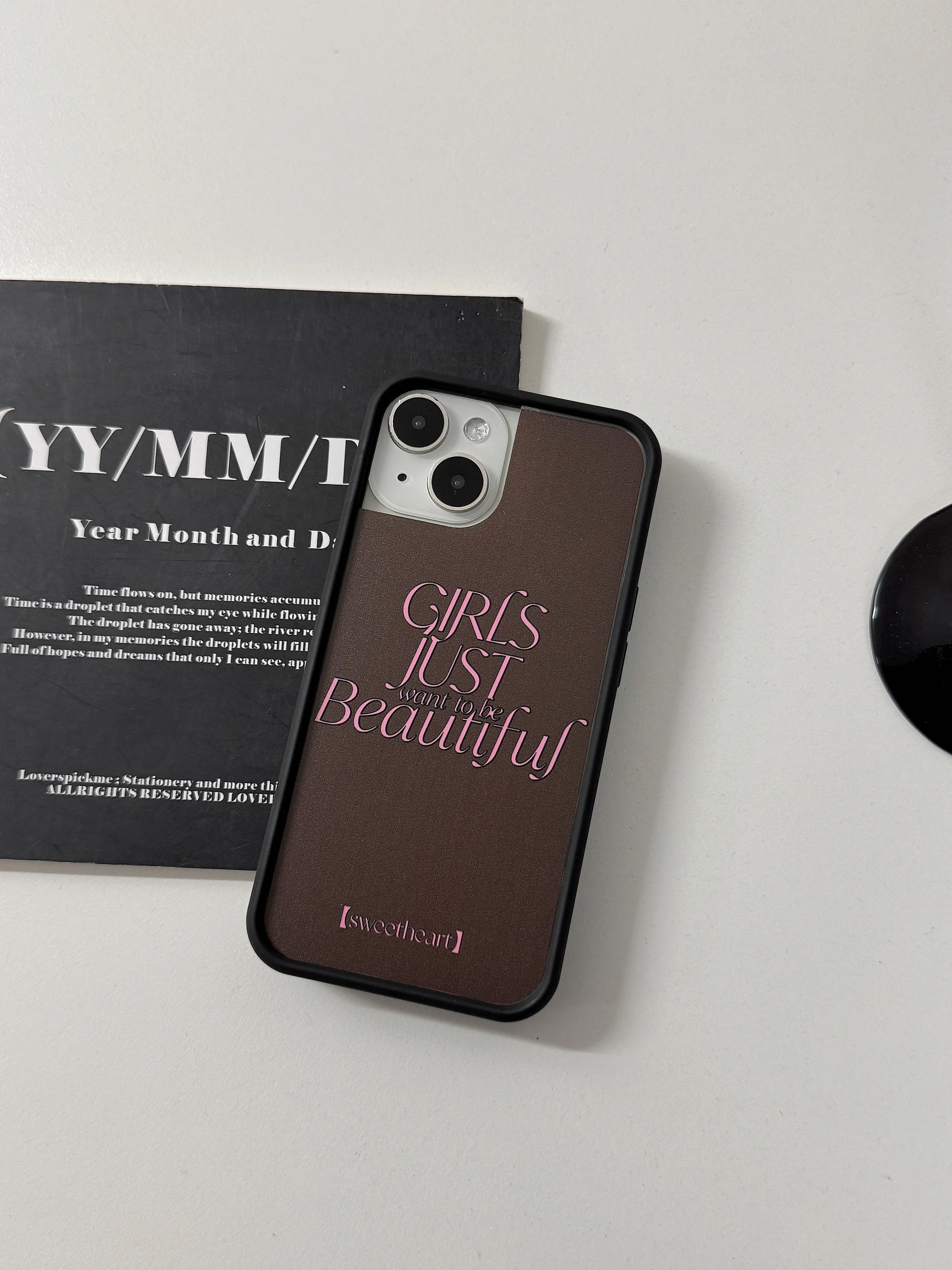 

INS Phone Case for Iphone 12 13 14 15 Pro Max Acrylic Brown Pink English Letters Original Design Full Coverage Phone Cover
