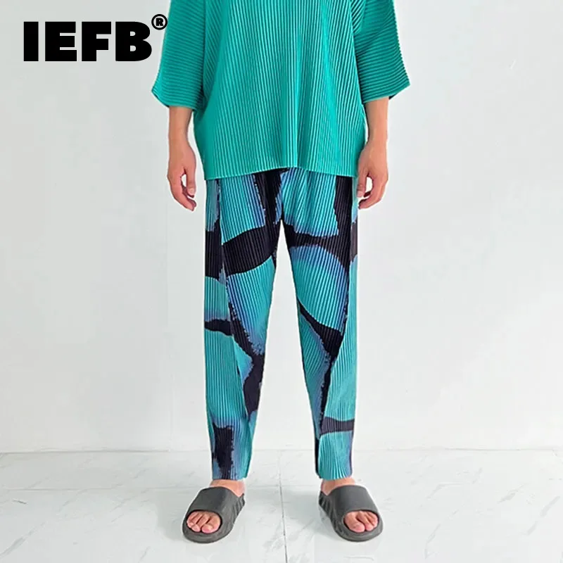 

IEFB Men's Pleated Trousers Ink Print Sports Casual Pant Hiphop Male Niche Design Loose Elastic Oversize Streetwear Trend 9C2804