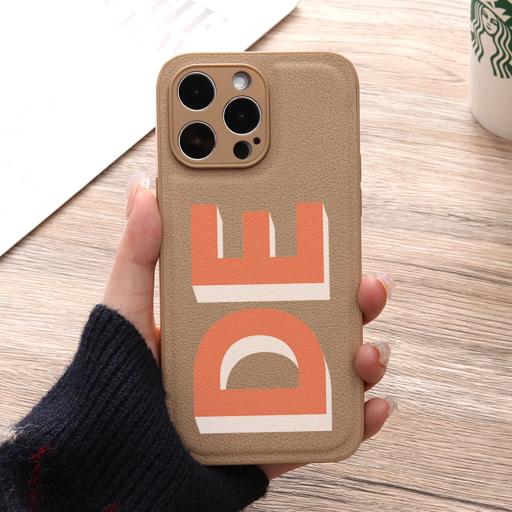 

Personalized Initials Luxury Leather PU Phone Case for iPhone 15 14 13 12 11 Pro Max X XS XR 8 Plus Custom Letters Design Cover