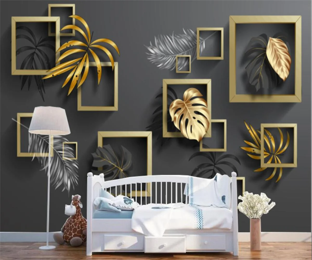 

Пользовательские фото обои в скандинавском стиле современный минималистичный Золотой тропический растительный Листья 3d стерео фон для телевизора наклейки