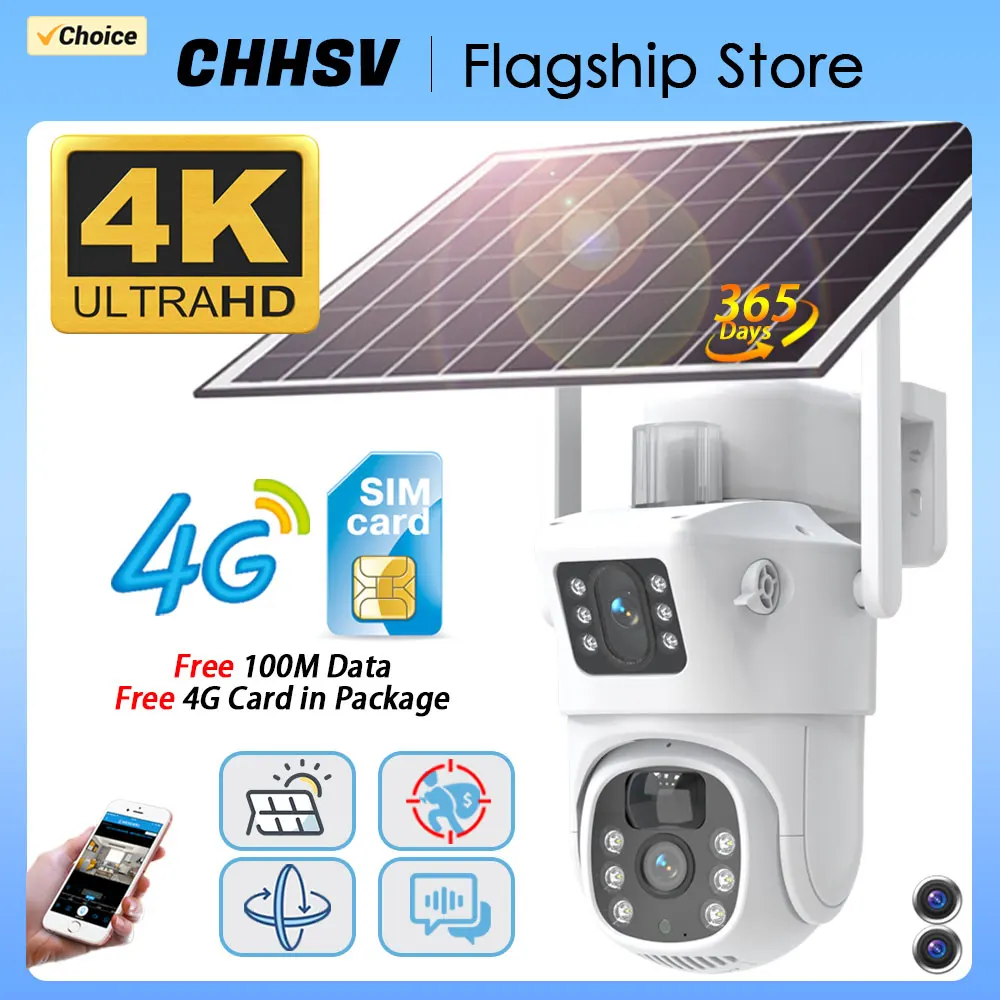 

4K 4G Wireless IP Camera Outdoor Battery Cameras With Solar panel Auto Tracking Night Vision 8MP Video Surveilance CCTV Cam PTZ