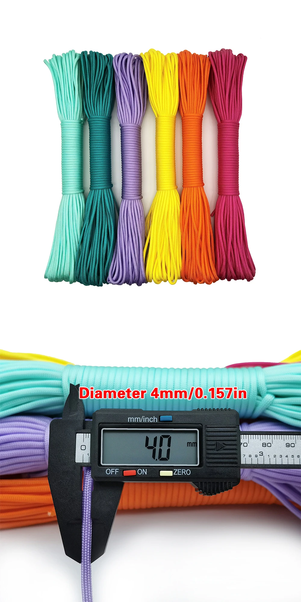 Durchmesser 4 mm, Länge 5 m/10 m/31 m, 7 Standkerne, Paracord für Überleben, Fallschirmschnur, Lanyard, Campingseil, Wandern, Wäscheleine – Detail 1