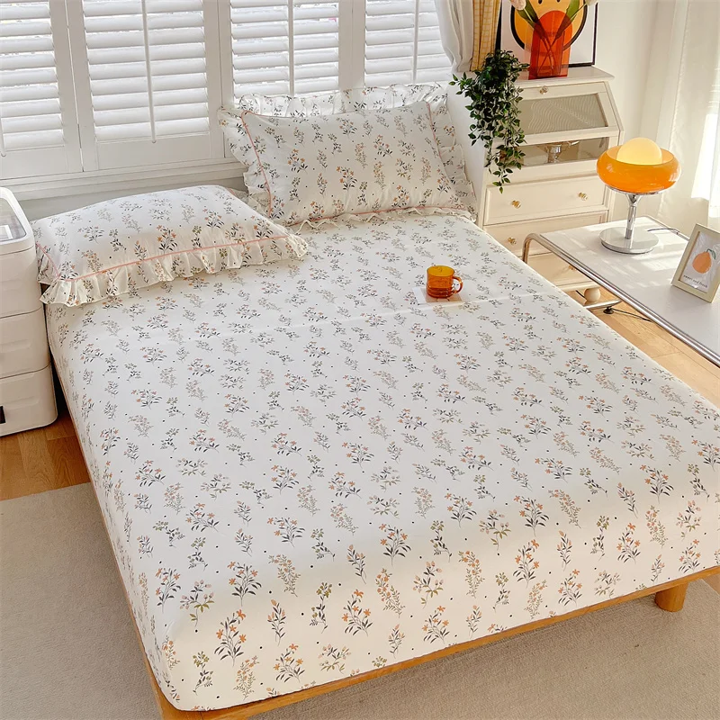Floral Style Fitted Sheet Pure Cotton Bed Cover Skin-friendly Bed Sheets couvre lit Adults Kids Bed Linen (No Pillowcase) 2