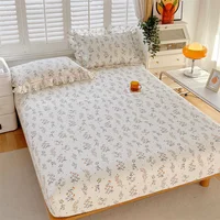 Floral Style Fitted Sheet Pure Cotton Bed Cover Skin-friendly Bed Sheets couvre lit Adults Kids Bed Linen (No Pillowcase) 2