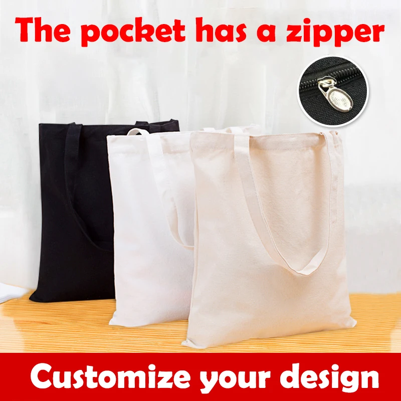 ThickenedBlackPortableBlankCanvasBagwithZipperSpotStudent