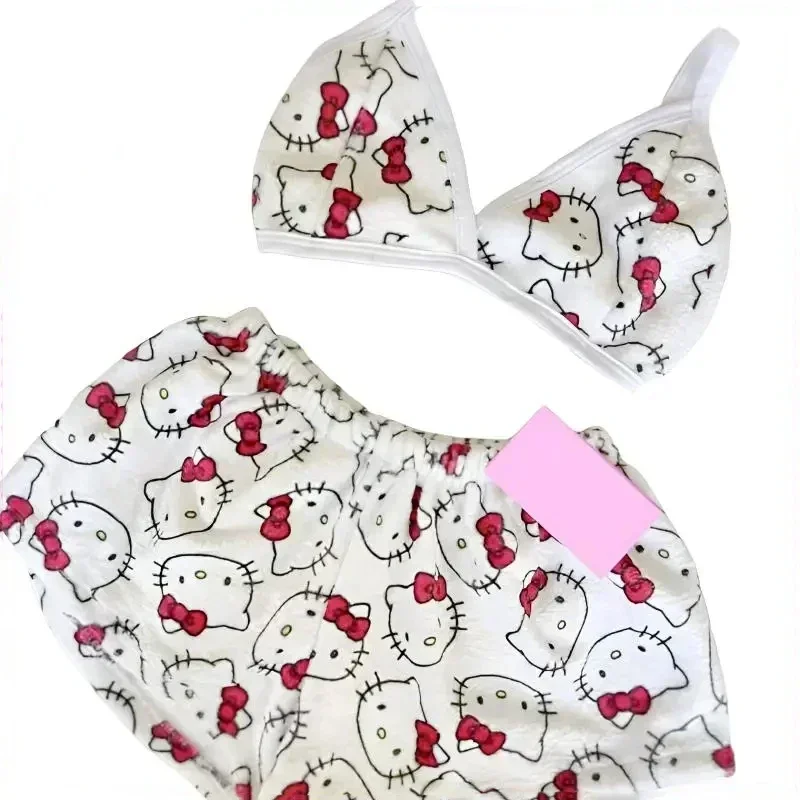 Sanrio Cartoon Hello Kitty Loose Ladies Pajama Suits Womens Sleep Bottoms Lounge Summer Beachwear Home Wear for Women Two-Piece 2