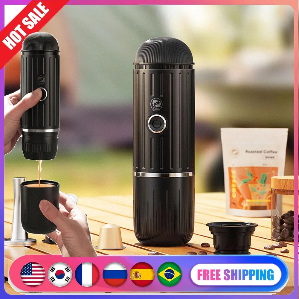 Portable Coffee Maker Electric Espresso Machine Compatible with Capsule & Ground Coffee Capsules Coffee Maker 2 In 1 for Hiking