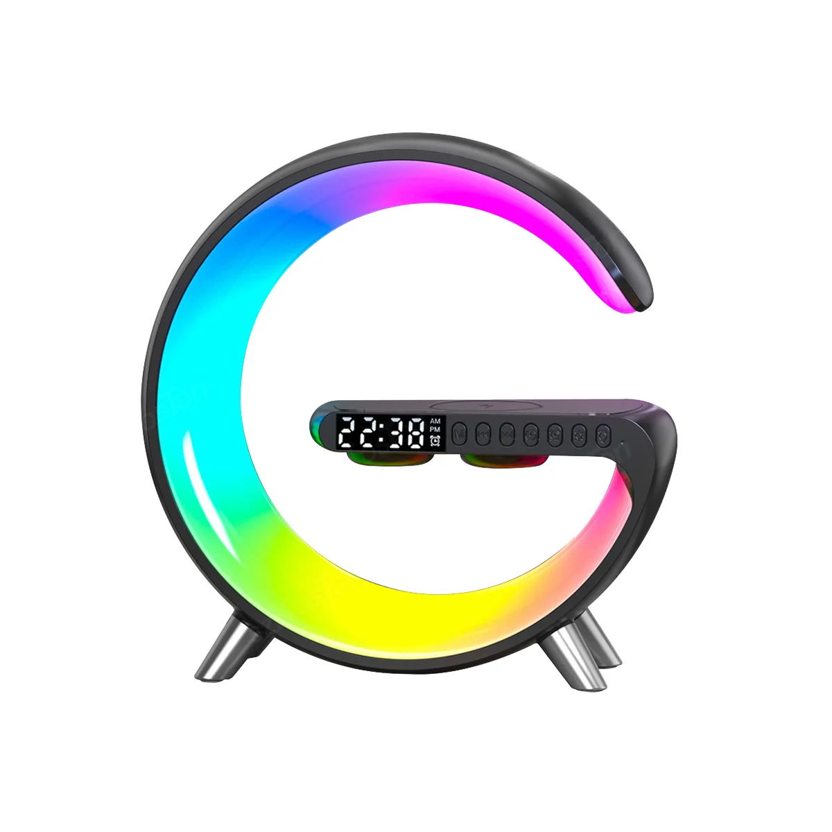 

Wireless Charger Bluetooth Speaker Projection Lamp RGB Night Light Digital Alarm Clock for Sleeping Bedroom-EU Plug B