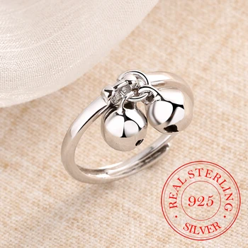 Anelli in argento sterling 925 per le donne alla moda doppia campana Jingling gioielleria raffinata bellissimo dito aperto Anel per il regalo di compleanno della festa