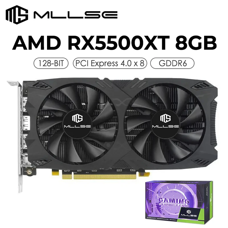 Placa Gráfica Mllse Desktop Amd Rx5500xt 8gb Gpu 128-bit Gddr6 Pcie 4.0×8 Navi 14 Gaming Gpu Gaming