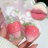1pc Strawberry Keychain Warming Lip Balm Long Lasting Natural Pink Lipstick Tint Color Changing Lipstick Fruity Lips Care Makeup 1