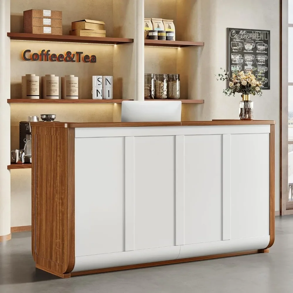 70.8 Inches Large Reception Desk - Modern Front Desk, Retail Counter for Checkout, Lobby, Salon, Office, Walnut 6
