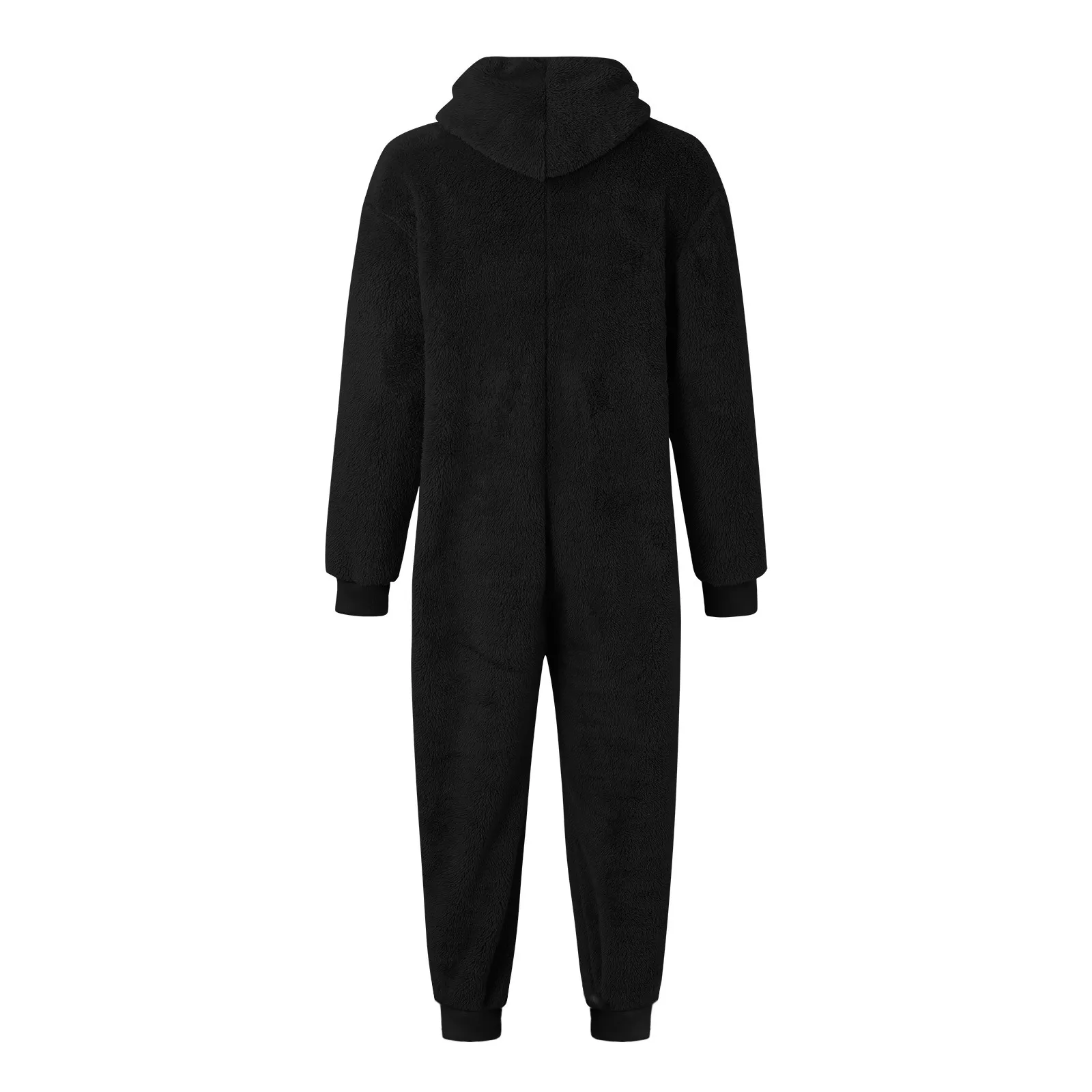 Winter Men Artificial Wool Jumpsuit Pajamas Solid Color Zipper Loose Hooded Onesie Fleece Warm Men Drawstring Bodysuit Sleepwear