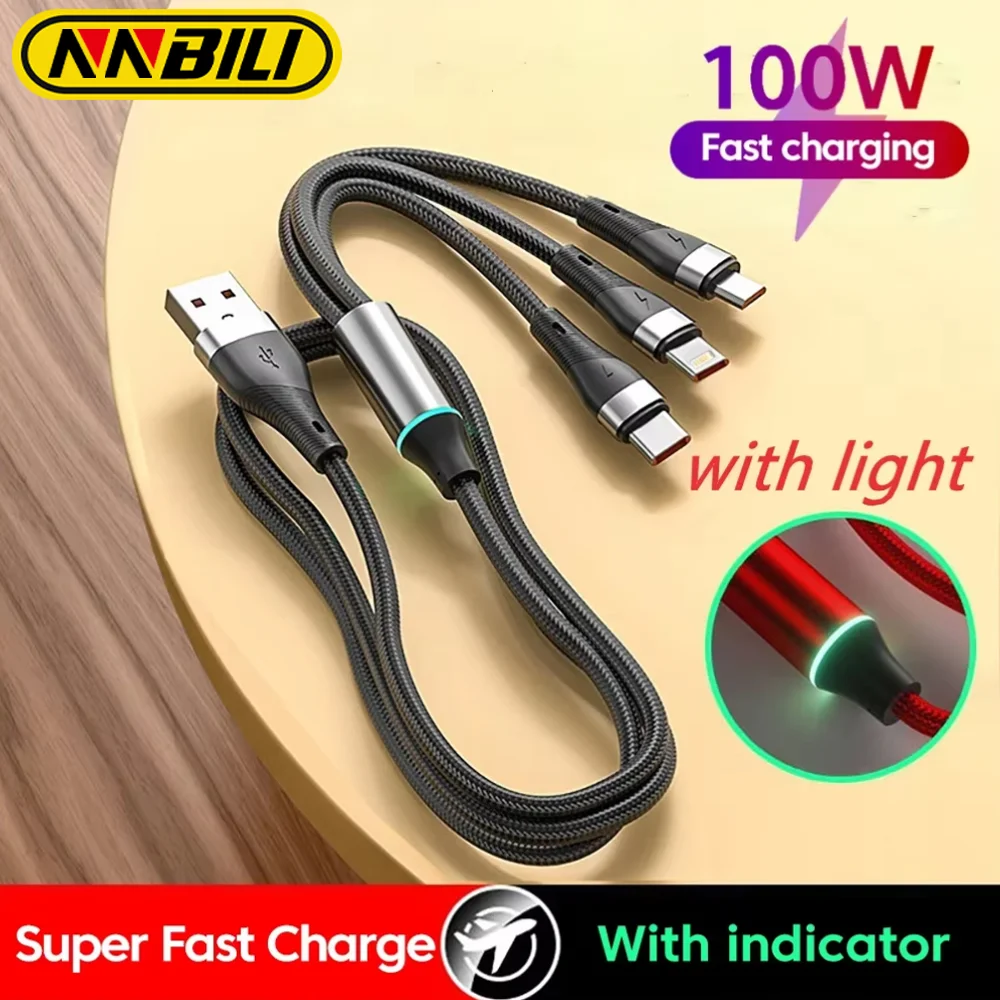 NNBILI 3 in 1 Fast Charging Cord 1.2m For iPhone 14 Samsung Xiaomi Huawei 100W 6A Micro USB Type-C Data Cable USBC Charge Wire Best Sellers In Phones Accessories