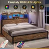 LED Queen Size Bed Frame with Tall Storage Headboard & 4 Drawers, Platform Metal Bed Frame with Sliding Acrylic Door 4