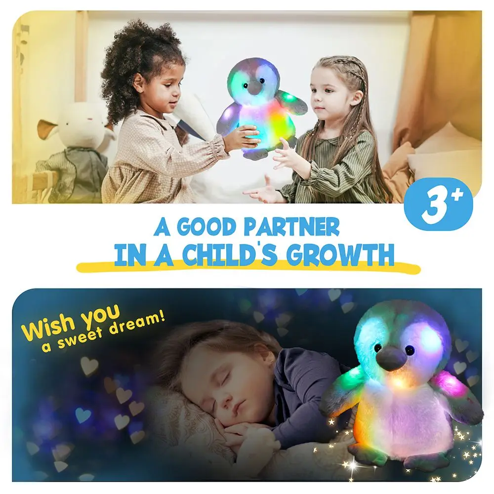 30cm Plush Pillows Penguin Doll LED Light Glowing Luminous Plush Toy Soft Cute Stuffed Animals Doll Gift for Girls Birthday