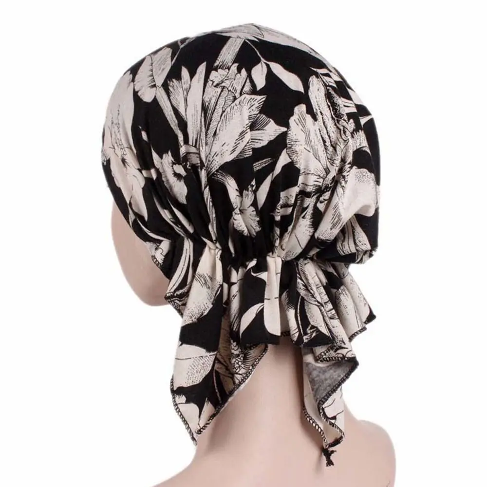 Rohr Männer Frauen Schlafmützen Mode lässig Baumwolle Hut Bandana Frauen National Wind Blumen druck Turban Chemo therapie Hut – Detail 11