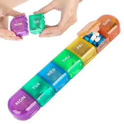 Compact 7 - Day Pill Organizer & Storage Case (Colorful)