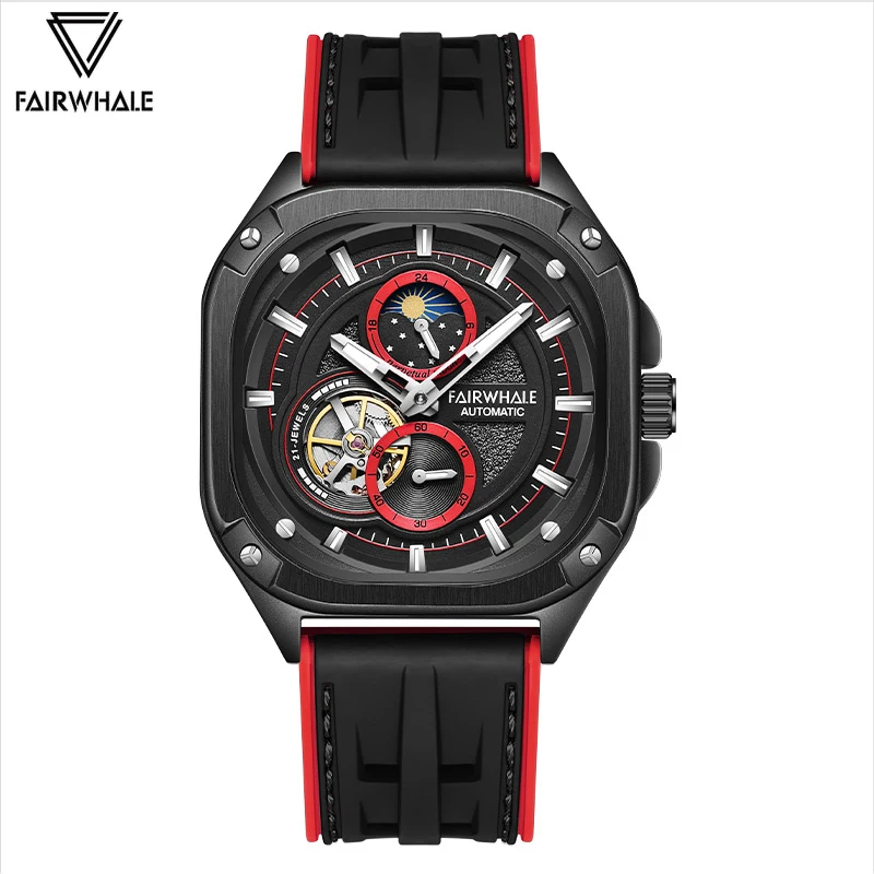 Stainless Steel Mens Watches Luxury Square Analog Mechanical Watches For Men Business Sports Silicone Diver Wristwatch Fashion orient sports diver черный циферблат автоматический ra aa0912b19b 200m мужские часы