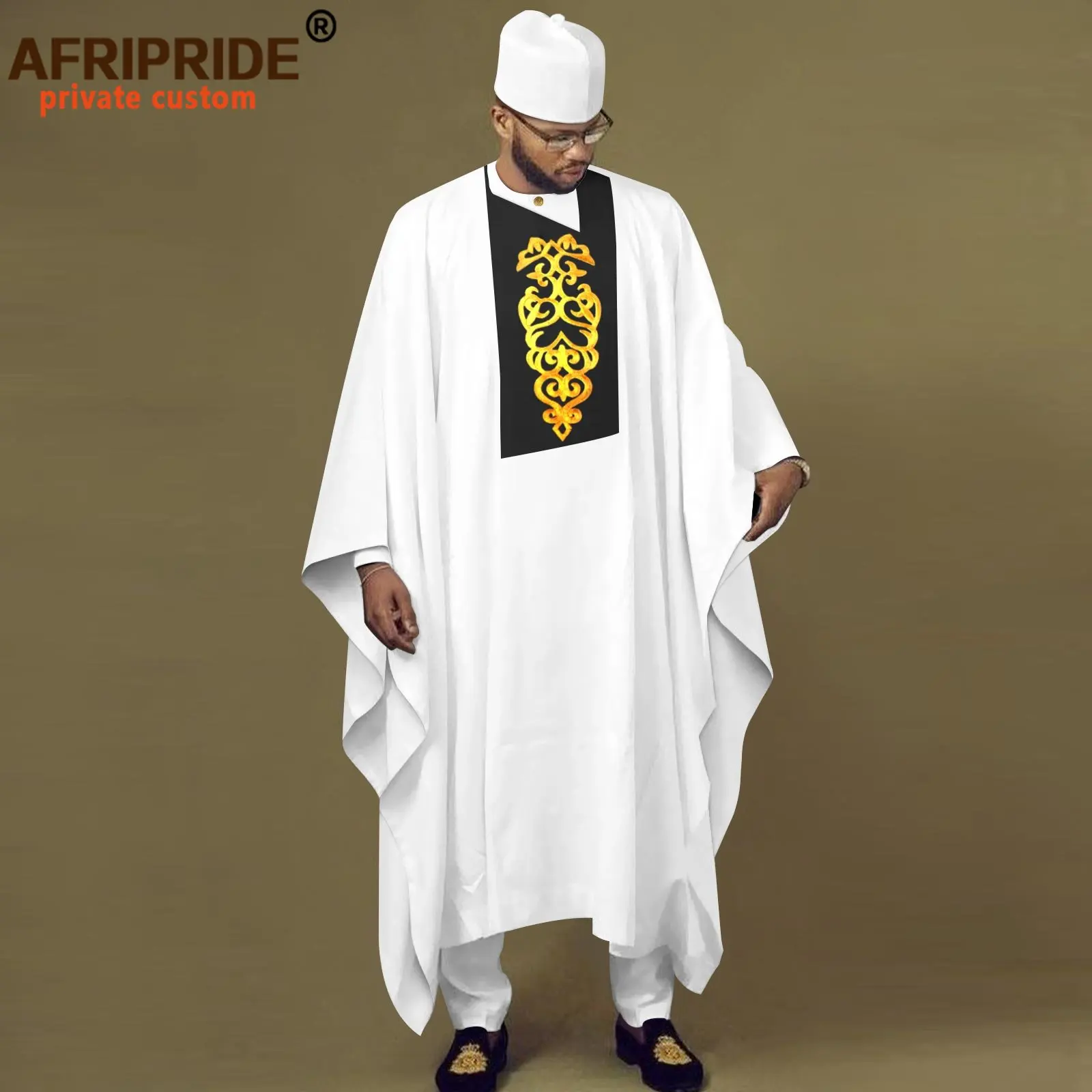 African Traditional Clothing for Men Embroidery Agbada Shirts Pants and Hats 4 Piece Set Dashiki Outfits for Wedding A2316048