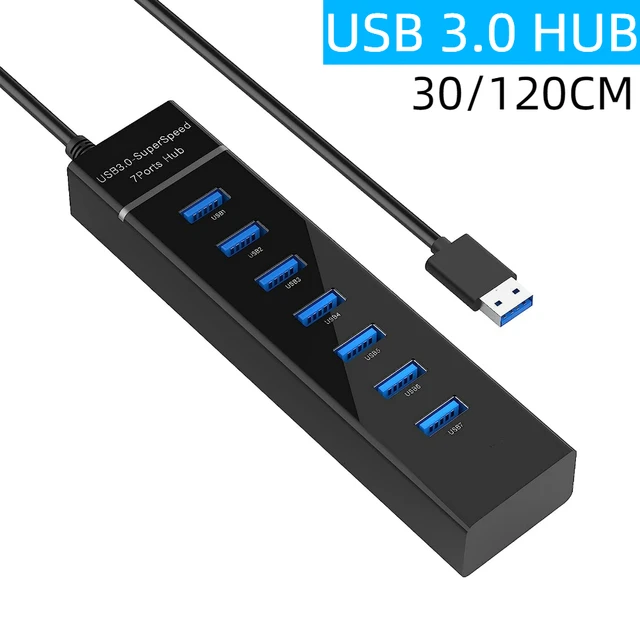 Usb 3.0 Hub Usb Splitter 4 7 Ports Multi Usb Hub 3 0 2.0 Hab Expander 30/ 120CM Cable Computer Accessories For PC Desktop Laptop - AliExpress