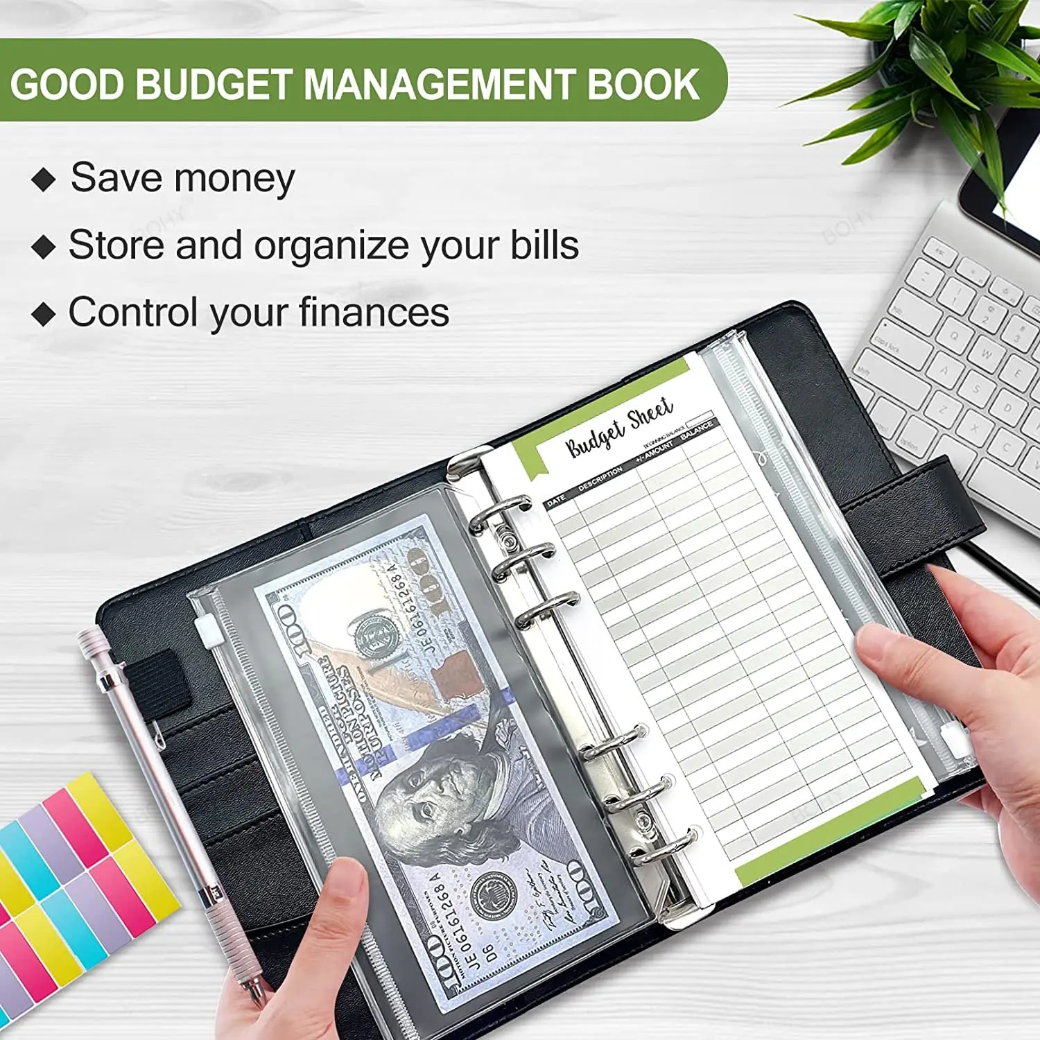 A6 Notebook Cash Envelopes System Set Binder Pockets PU Leather Budget Binder Money Budget Saving Bill Organizer Accessories budget binder cash envelopes