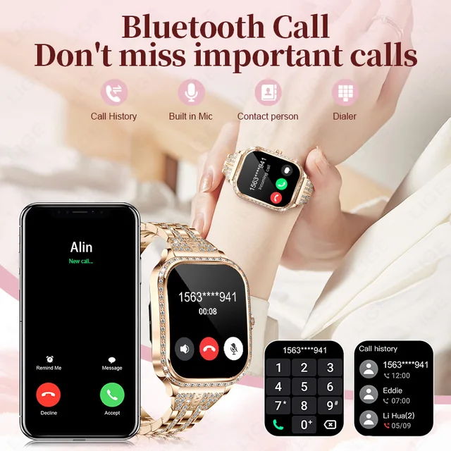 LIGE-Montre connectée numérique pour femme, étanche, Bluetooth, appel, suivi de la condition physique, moniteur de fréquence cardiaque 2