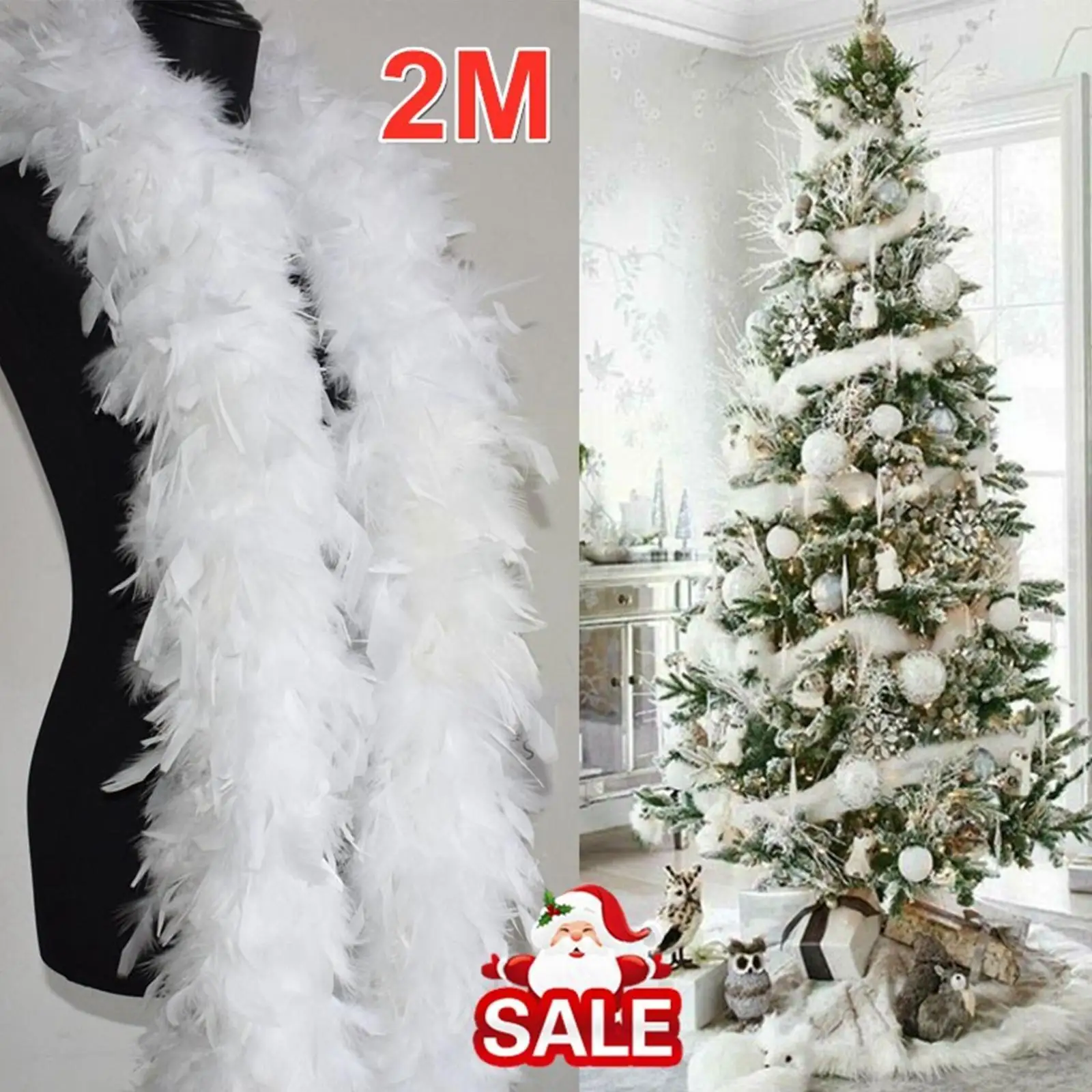 2m Feather Boa Christmas Tree Decoration White Feather Feathers Garland