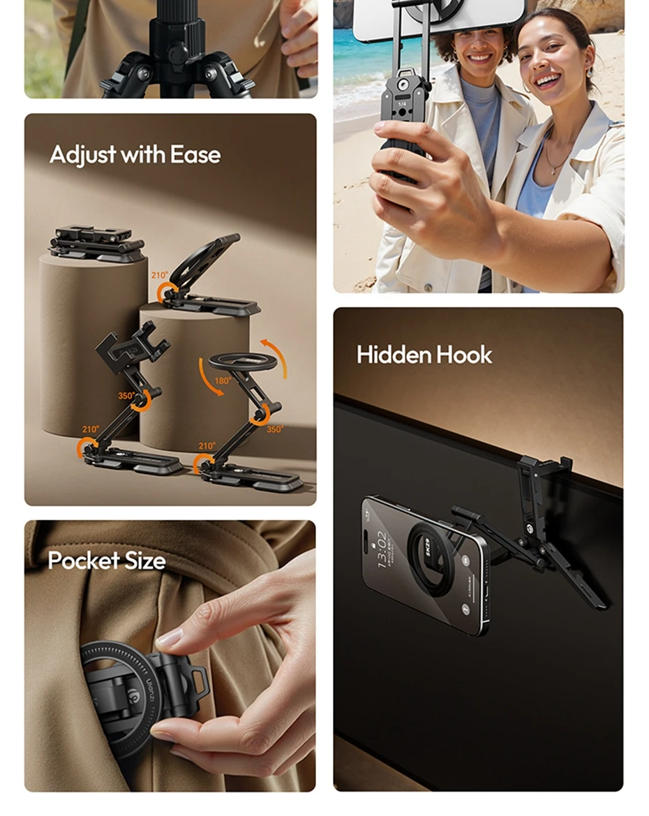 Foldable Phone Stand with Magnetic Ring / Phone Clip Mount Tripod Selfie Mantis