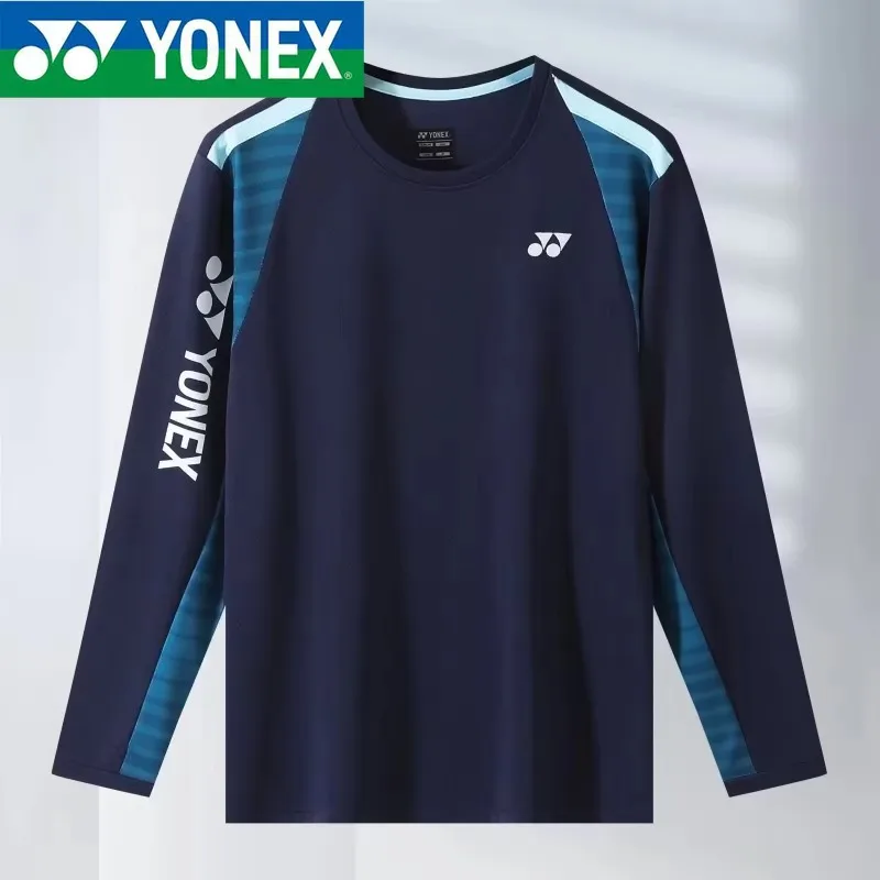 YONEX Long-sleeved Men's and Women's Drying Training Sports T-shirt Elastic Running Top Set Fall and Winter Badminton Wear Quick