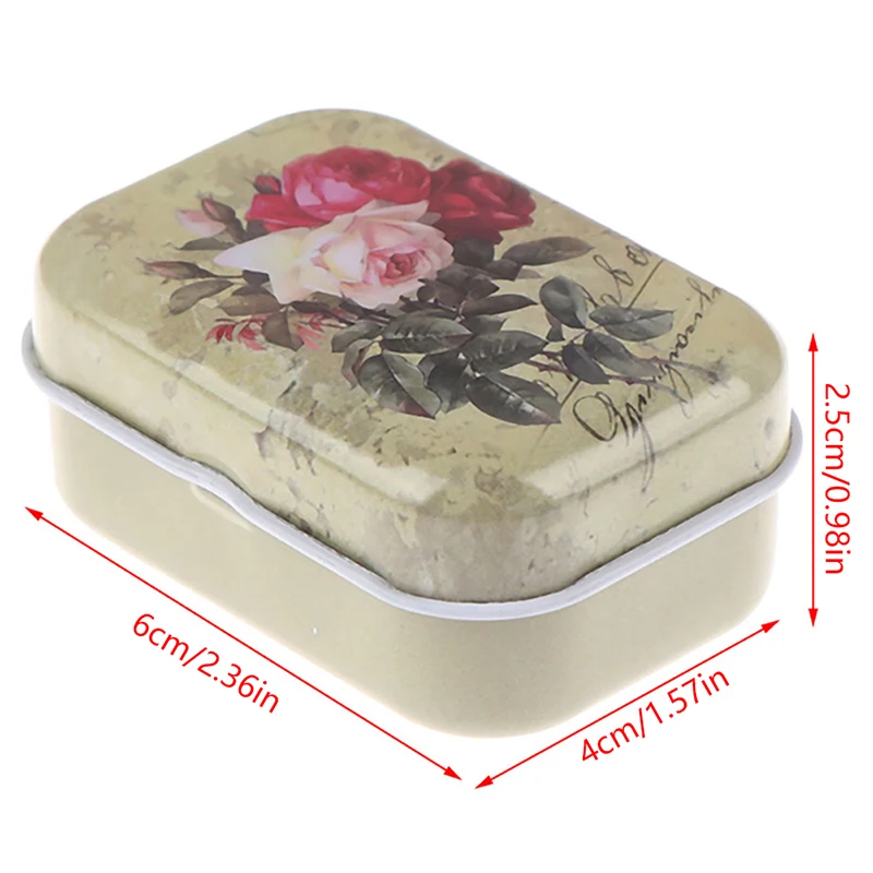Mini Flower Tin Trinket Jewelry Coin Box Tinplate Storage Case Small Rectangular 6