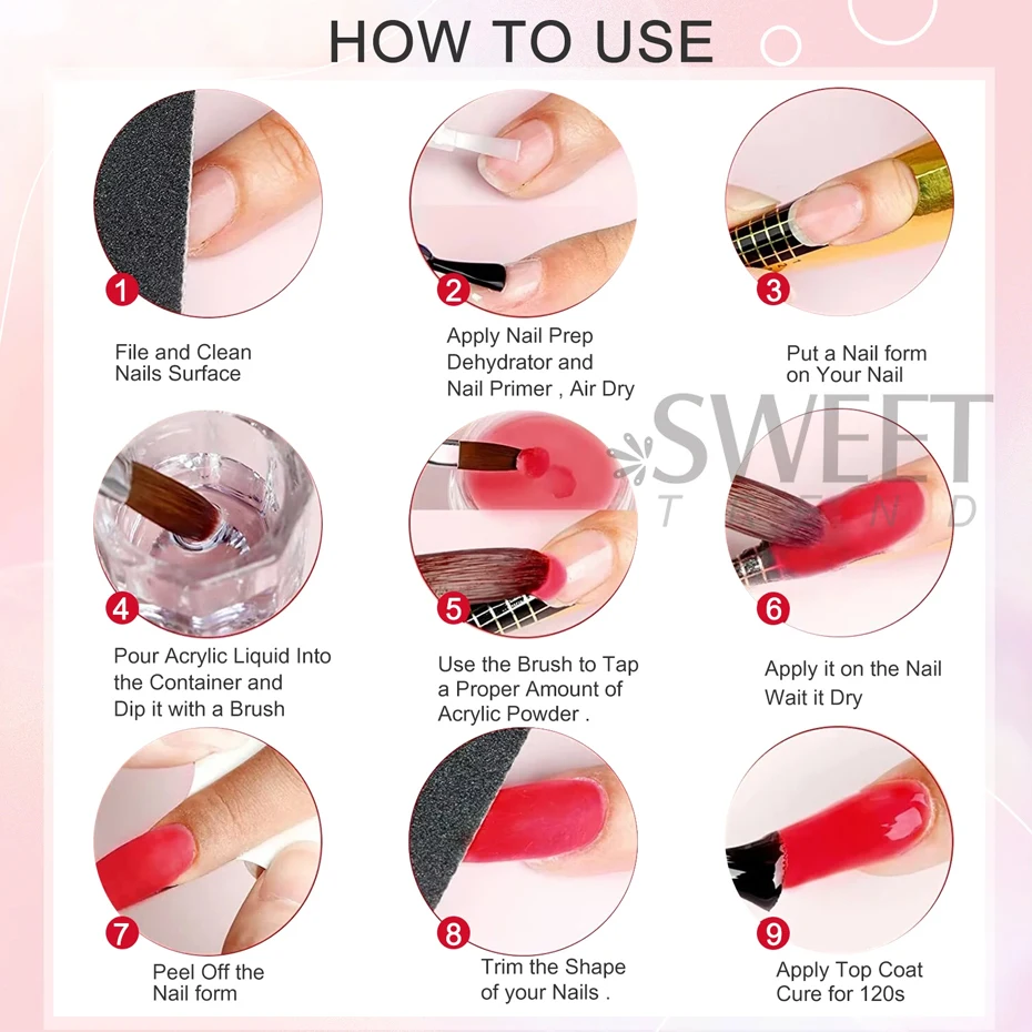 6 Colors 10g Nail Acrylic Powder Pink White Nude Dip Power Carving Crystal Polymer Builder Nail Extension Art Dust Supplies