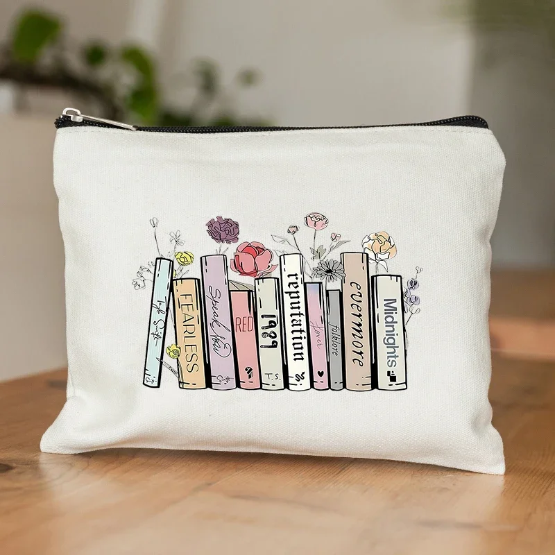 Floral Book Decor Print Makeup Bag Taylor Music Lover Gifts TS Fans Singer Song Album Lyrics Gift for Girl Women Friends Sister