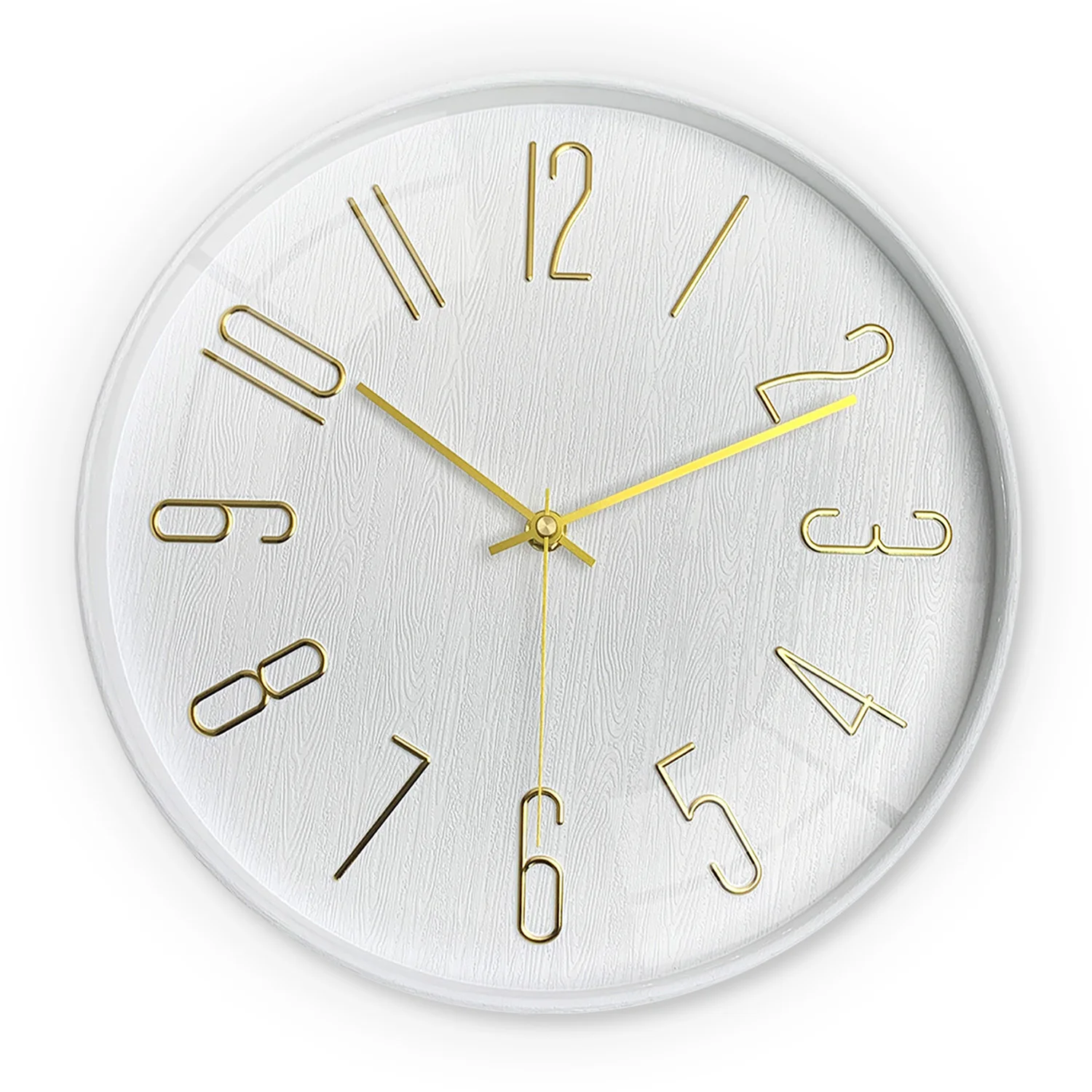 12inch Casual Stereo Digital Imitation Wood Grain Texture Plastic Glass Wall Clock Living Room Bedroom Kitchen Home Decoration Wall Clock Silent Quartz Holiday Gift (No Battery)