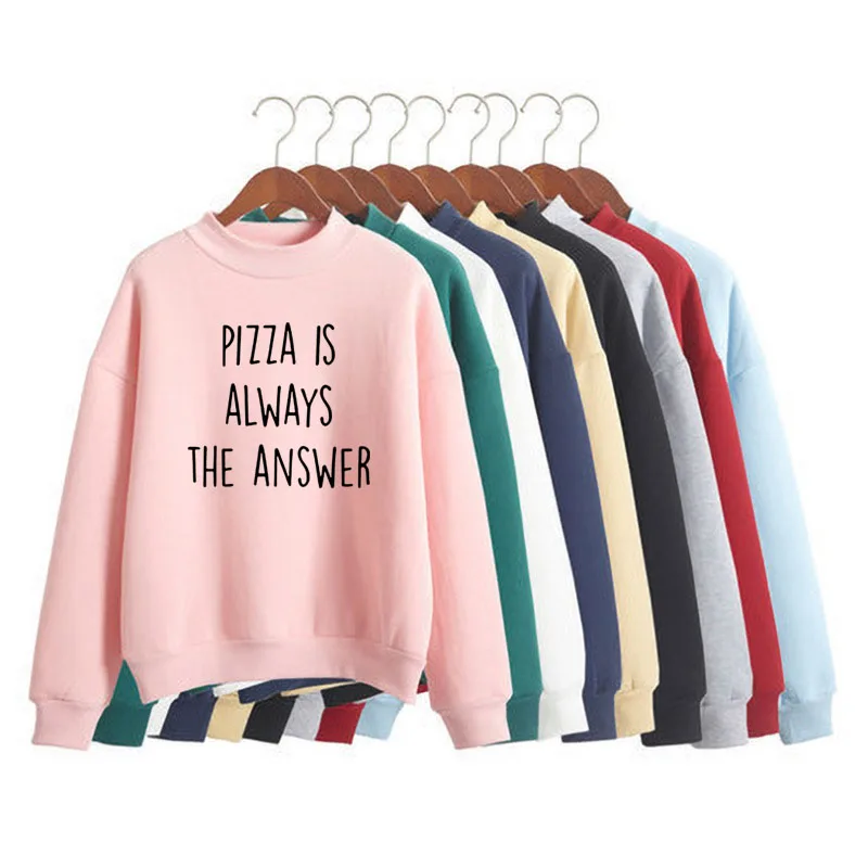 

Pizza is Always the Answer Print Women Sweatshirt Korean O-neck Knitted Pullover Thick Autumn Winter Candy Color women Clothes