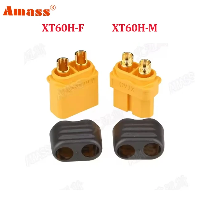 10PCS AMASS XT60H + XT60 Connectors 60A Current Rating Gold-Plated Contacts Anti-Spark Design for LiPo Batteries RC Drones/FPV 1