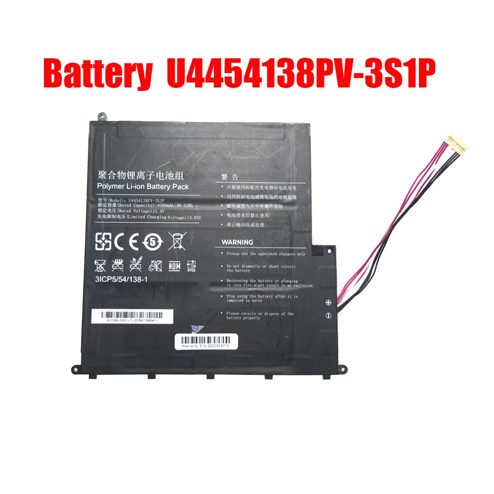 Laptop Battery XU156S-SSD U4454138PV-3S1P 11.4V 4300MAH 49.02WH 10PIN 7Lines New