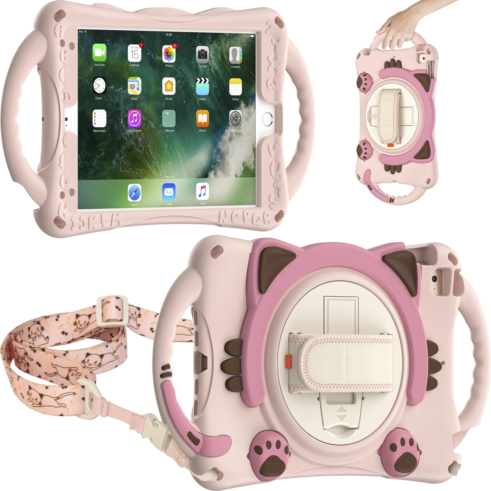 

Shockproof Case For iPad Mini 1 2 3 4 5 7.9 inch Cute Cartoon Cat Silicone Kids Tablet Cover With Shoulder and hand Strap