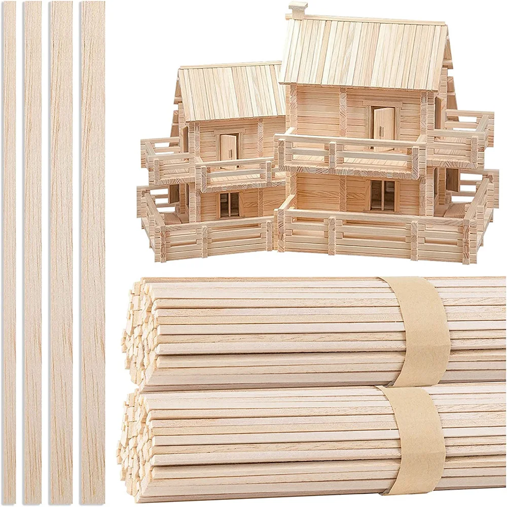 Balsa Wood 130pcs Wooden Strip Craft Square Cudgel Model Toys Building Carving Handicraft DIY Accessories Balsa Stick