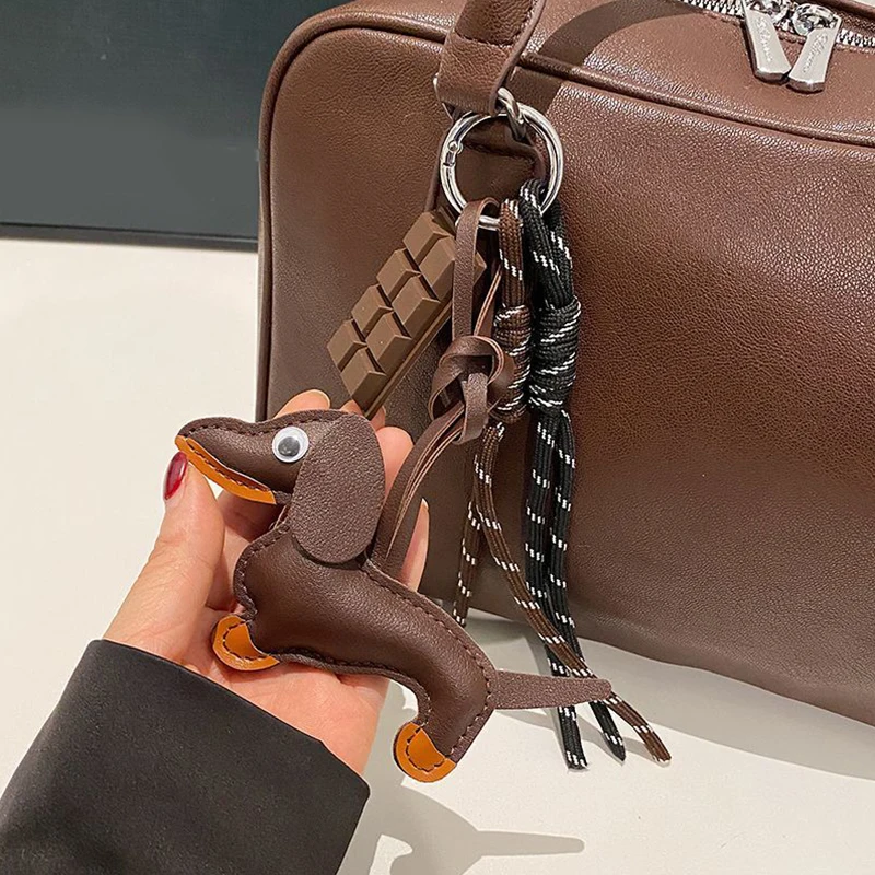 Leather Dachshund Bag Pendant Creative Keychain Lanyard bag Accessory Key Pendant Car Keyring Gift