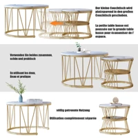 Table basse (lot de 2) ronde en marbre, ensemble de tables de salon avec structure en métal, table d'appoint pour salon, balcon ou bureau 5