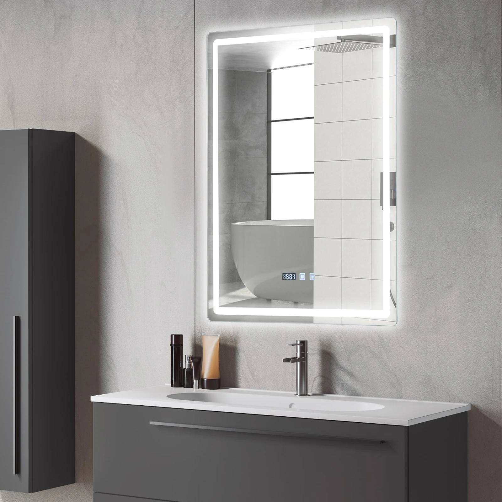 LED Bathroom Mirror Anti-Fog Bathroom Mirror, Wall Mounted Lighted Vanity Mirrors for Wall with 3 Colors Dimmable, Touch Switch 2