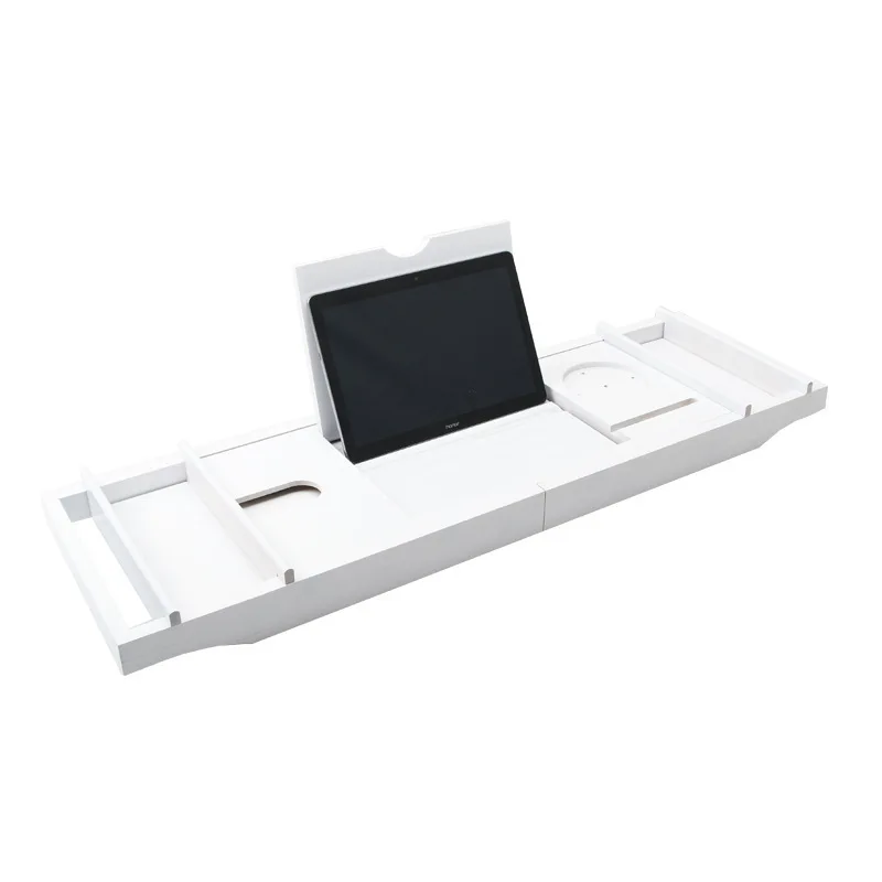 Retractable Non-Slip Bamboo Bathtub Shelf, Multifunctional Bathroom Tub Holder, Book Holder, Tablet Reading Shelf