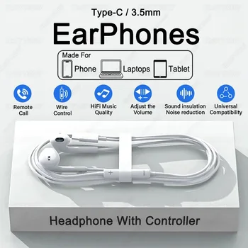 Auricolari cablati di tipo C per Xiaomi Redmi Poco Oneplus OPPO Huawei Honor Samsung Auricolari da 3,5 mm per laptop e tablet