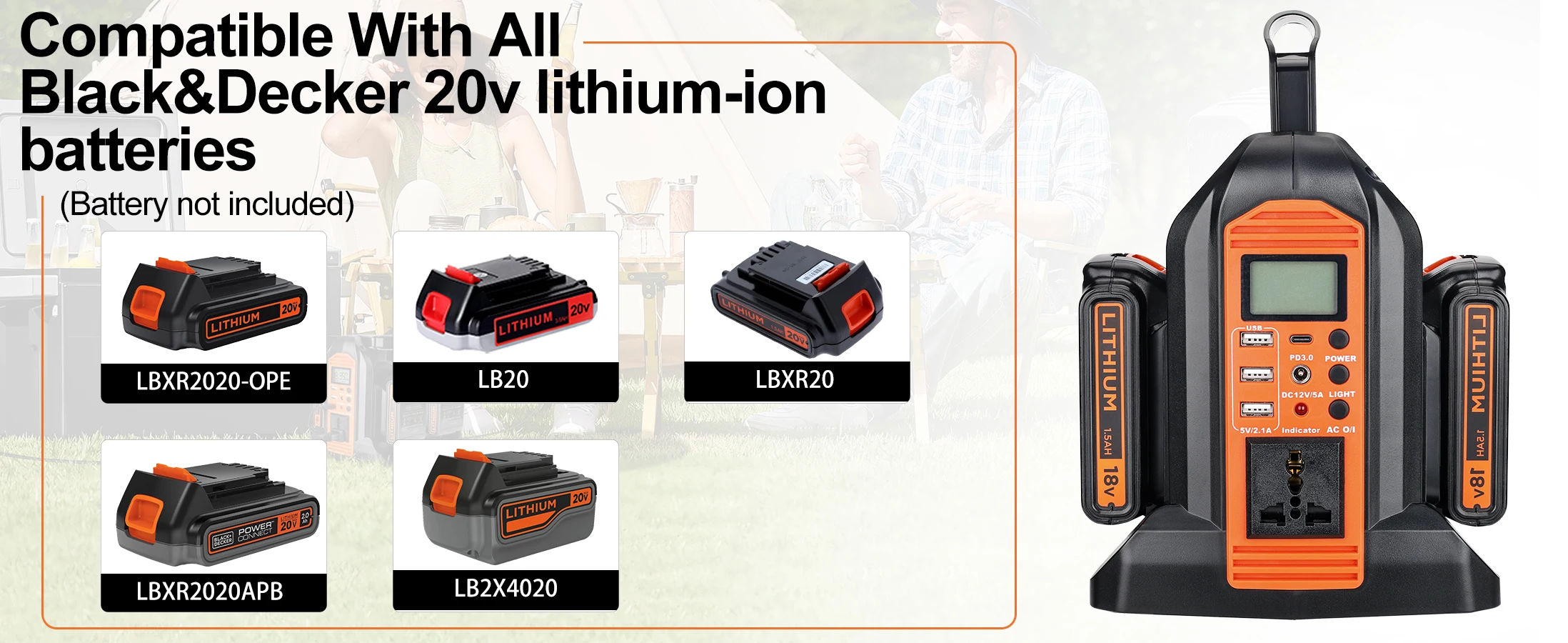 350W Power Inverter for Black+Decker 20V Battery DC 20V to AC 110-120V/220-230V