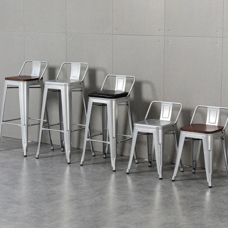 Industrial High Stool, Iron Dining Chair, Optional Backrest, Stackable Chair, Restaurant Waiting Chair