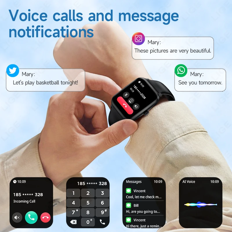 LIGE 2025 New Smart Watch Men Women 1.83" HD Bluetooth Call SOS Heart Rate Blood Oxygen IP68 Waterproof Smartwatch Ladies Gift