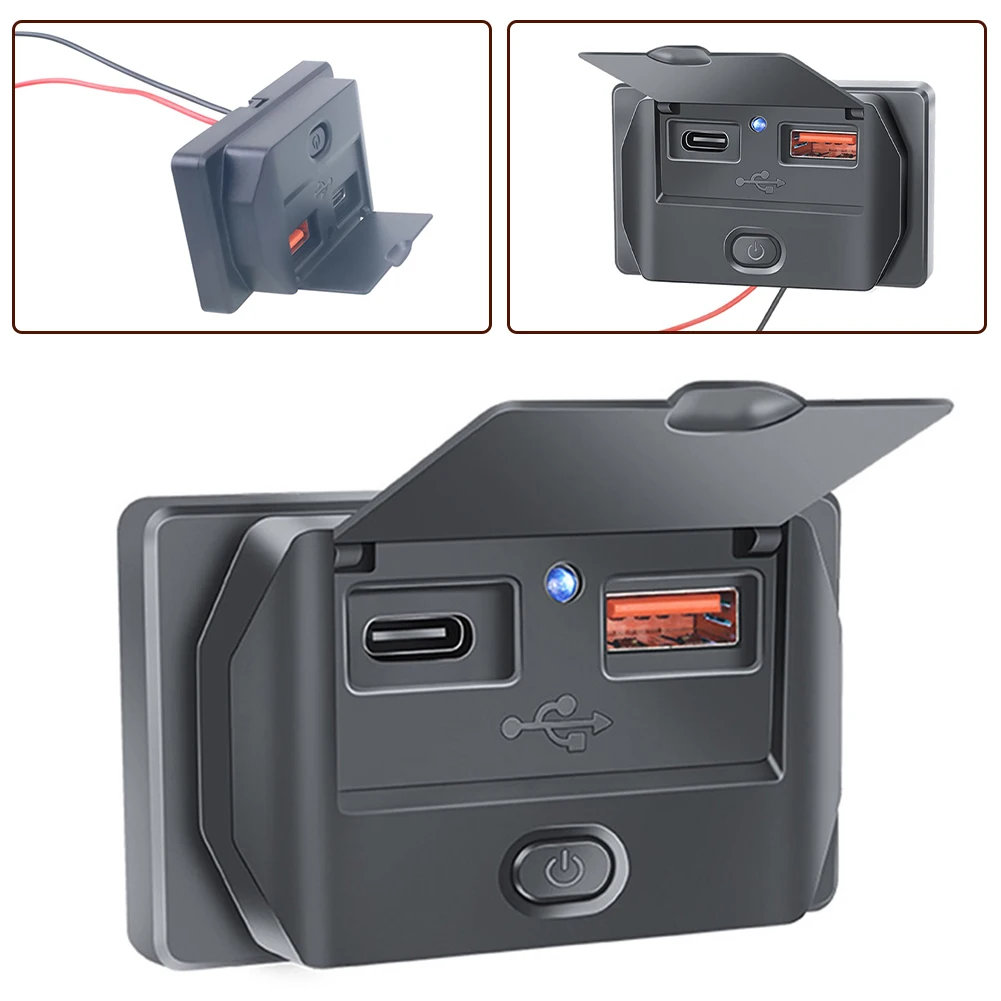 

1pc New PD Type-C QC 3.0 USB Fast Charger Socket With LED Light 66*37.05*18.5mm 12-24V Fits For Charging Mobile Phones, Tablets